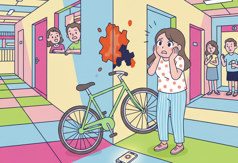 ■実際に起こった事例：廊下の角をこすってしまったケース。