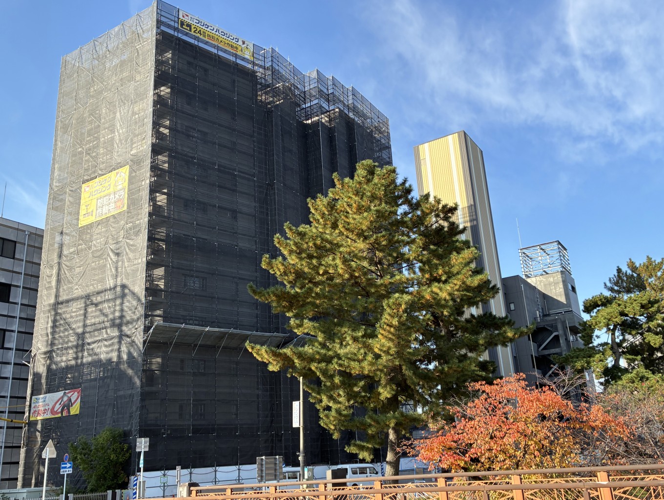 紅葉の彩る大規模修繕工事の進捗状況