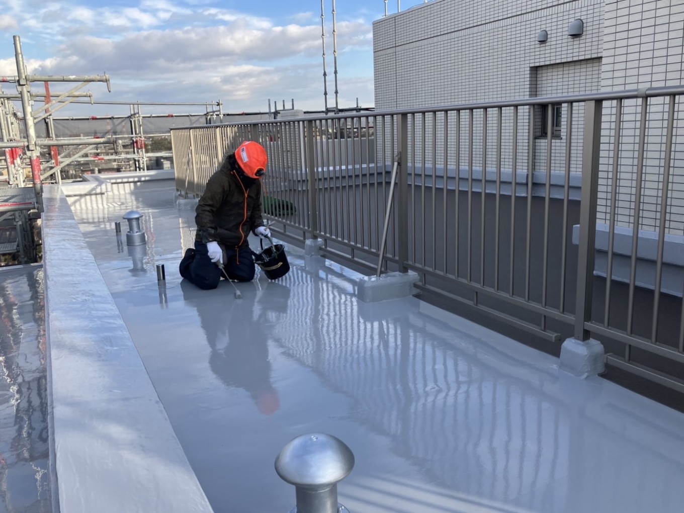 ルーフバルコニー ウレタン防水施工中